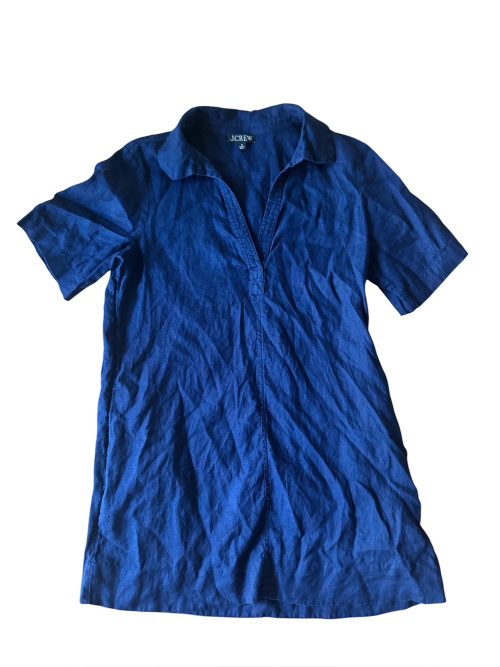 J. Crew Navy Bungalow Popover Dress Linen Pockets Mini Length Blue Medium
